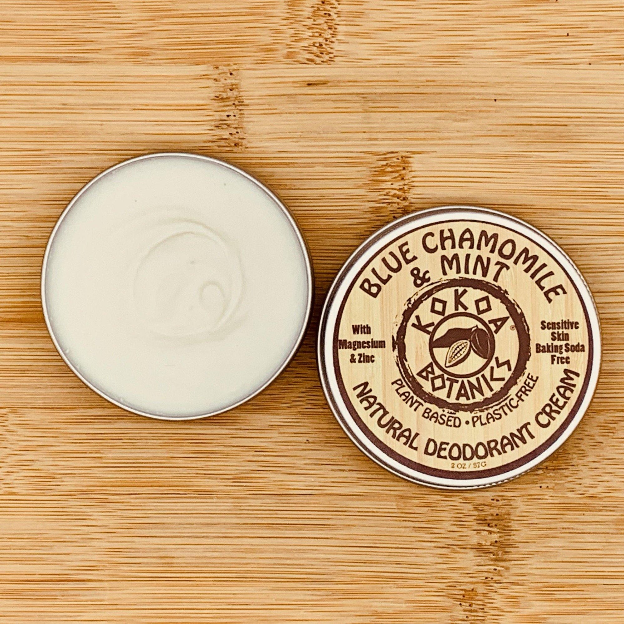 BLUE CHAMOMILE & MINT- Natural Deodorant Cream - Sensitive Skin – Baking Soda-Free  2.5 oz by Kokoa Botanics