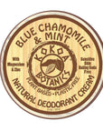 BLUE CHAMOMILE & MINT- Natural Deodorant Cream - Sensitive Skin – Baking Soda-Free 2.5 oz