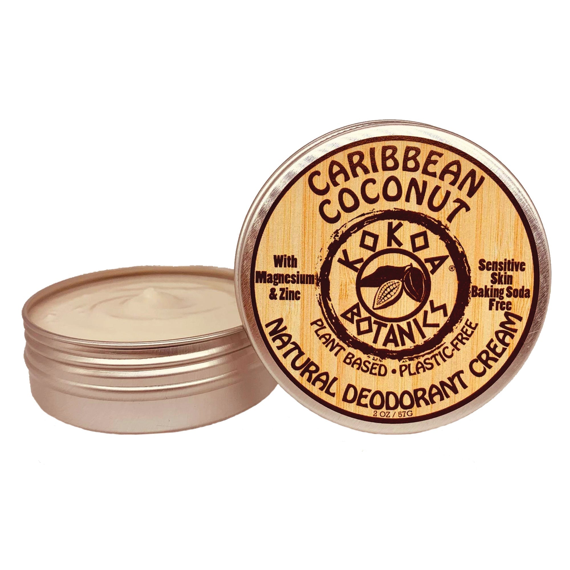 CARIBBEAN COCONUT - Natural Deodorant Cream - Sensitive Skin - Baking Soda Free  - 2.5 oz by Kokoa Botanics