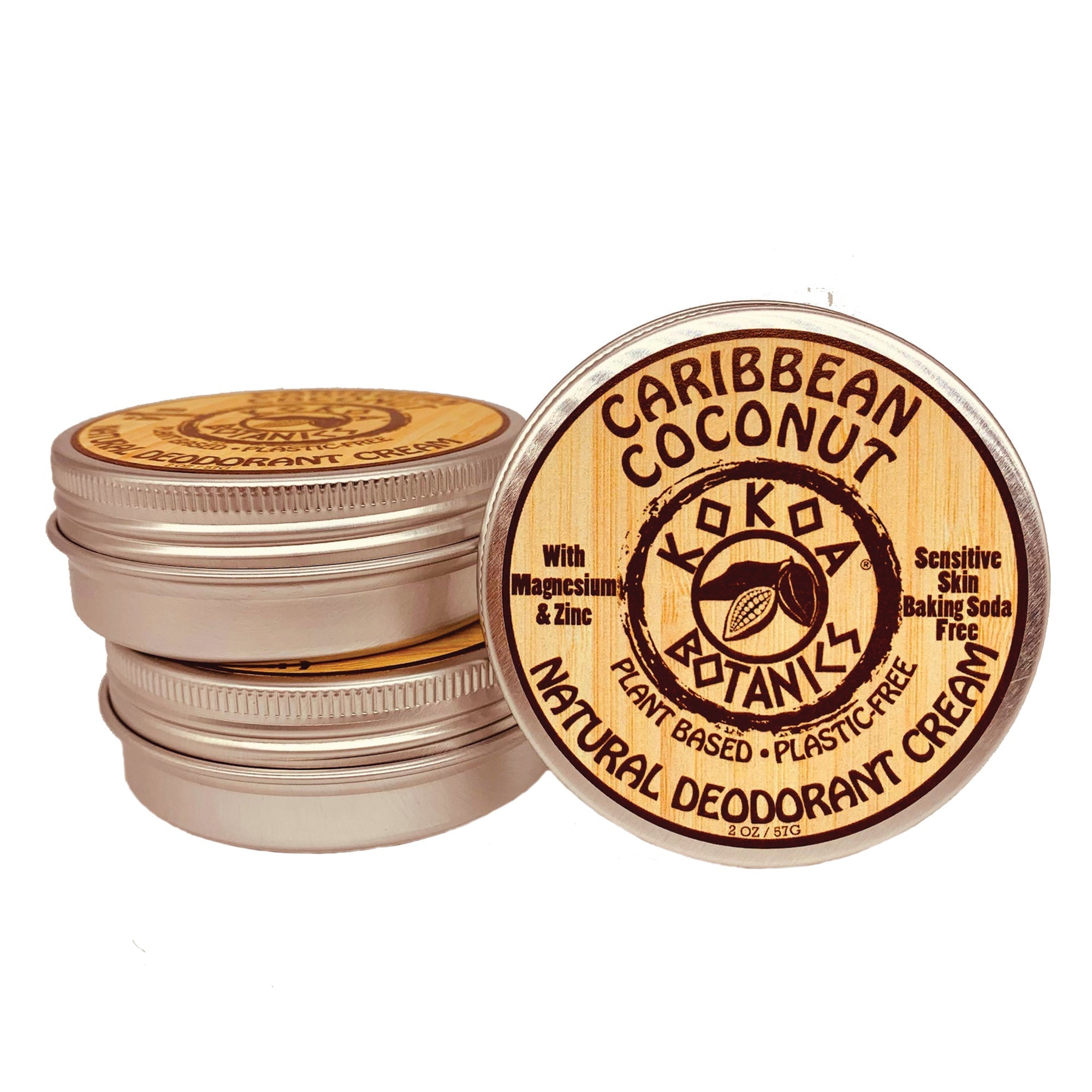 CARIBBEAN COCONUT - Natural Deodorant Cream - Sensitive Skin - Baking Soda Free  - 2.5 oz by Kokoa Botanics