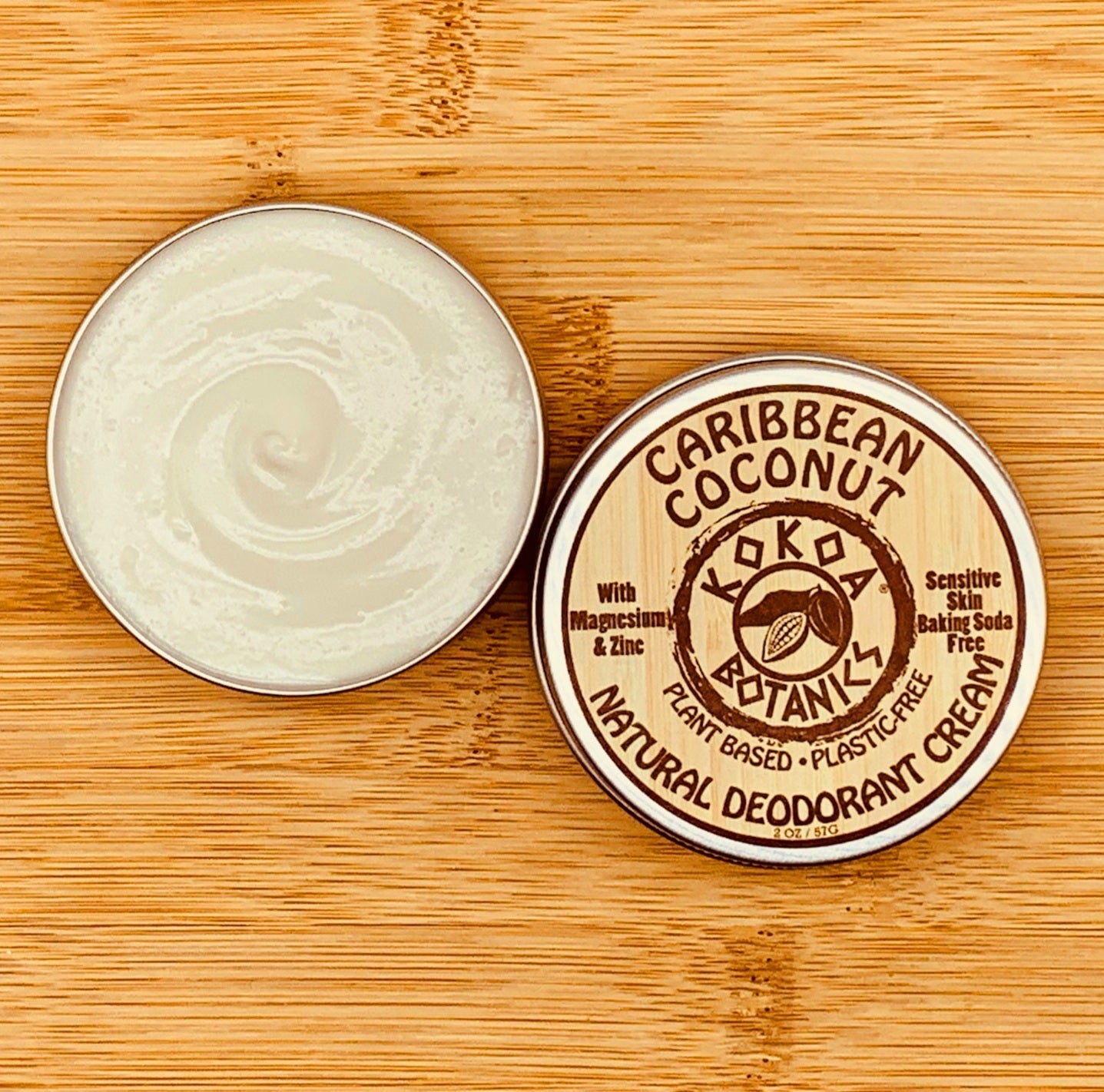 CARIBBEAN COCONUT - Natural Deodorant Cream - Sensitive Skin - Baking Soda Free  - 2.5 oz by Kokoa Botanics